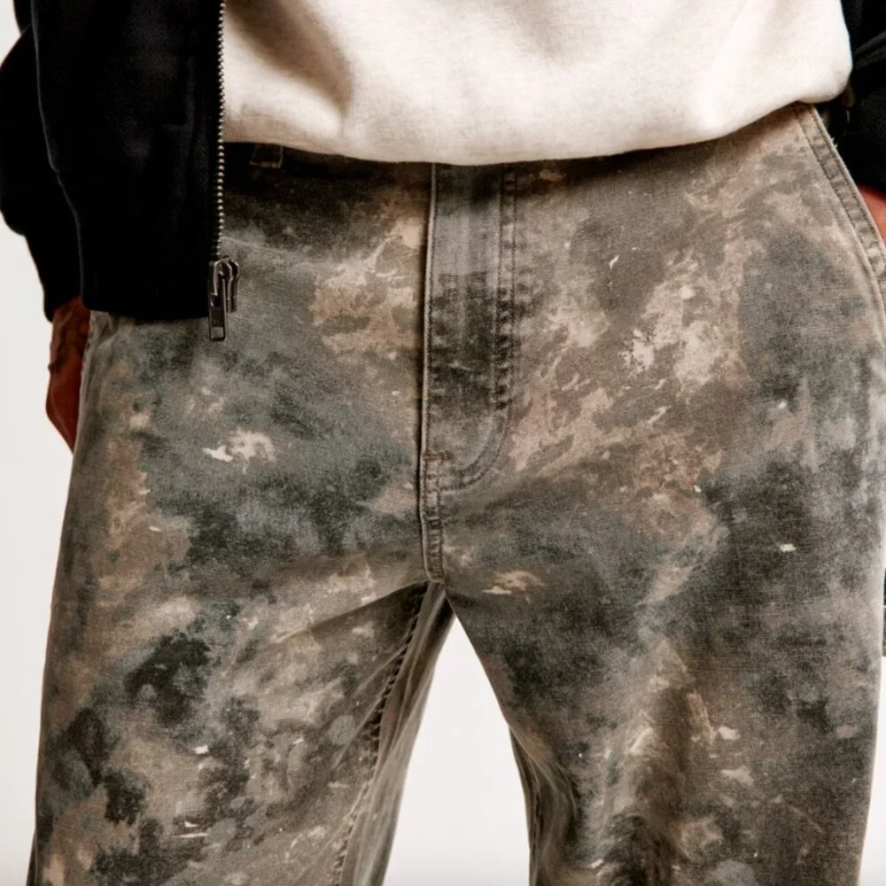 A&F Men's Baggy Workwear Pant, Dark Gray Camo Pattern, 32x28, EUC